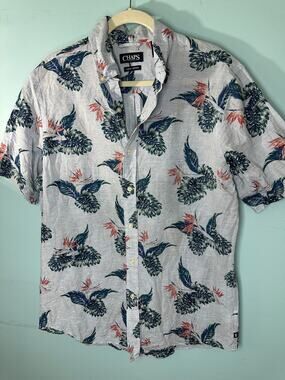 Chaps men's linen-cotton tropical print button-down shirt Linen blend Size Large